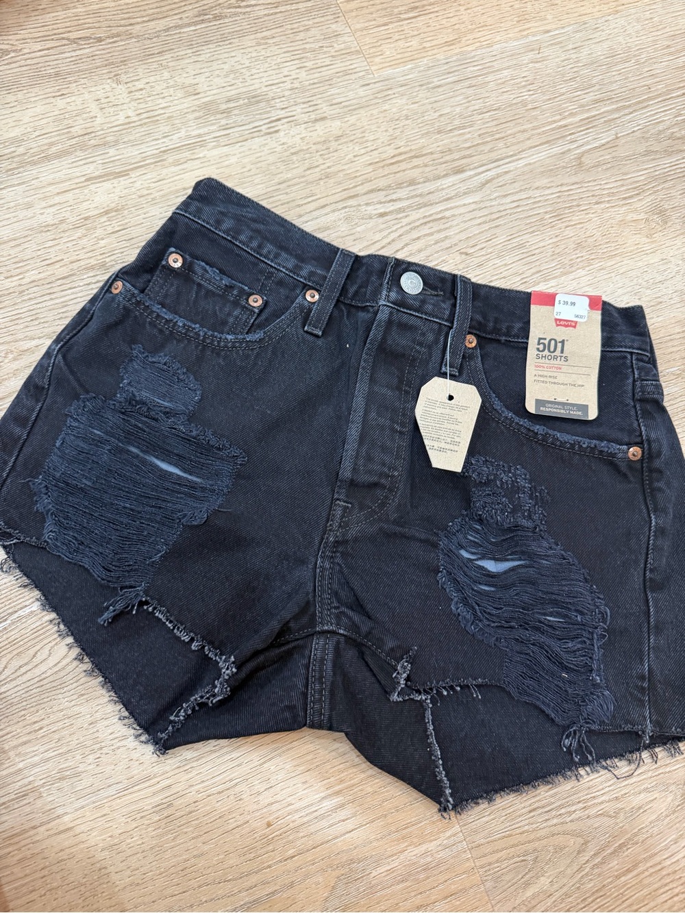 Levi's Black Distressed 501 Cutoff Jean Shorts